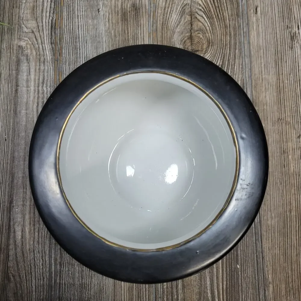 Vintage Hand Painted Floral Black Planter, Oklahoma Importing Co - Picture 5 of 7